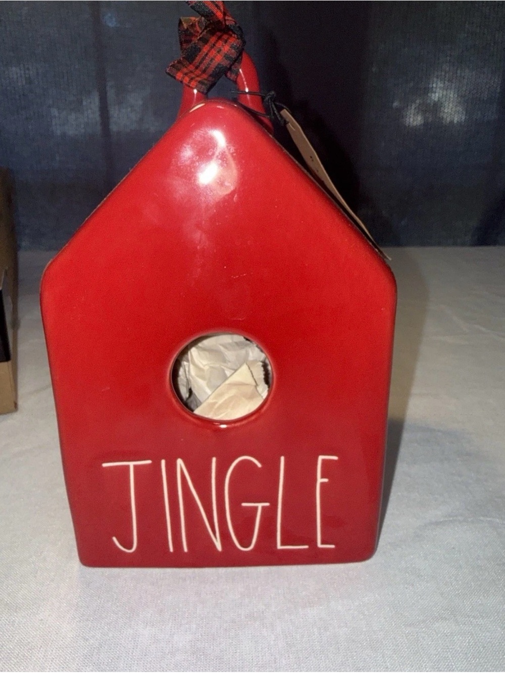 Rae Dunn Red 'JINGLE' Ceramic Holiday House Accent